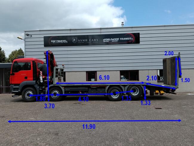 MAN TGS 35.360 8x2 - Fassi 23TM Kraan, Machine transporter, Oprijwagen, afsleepwagen 6.2T. lier TT 4849