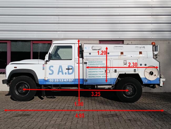 Land Rover Defender 130 4x4 -2.4 TD -Pickup, vacuüm, hogedruk pomp, Riool, zuigwagen TT 4880