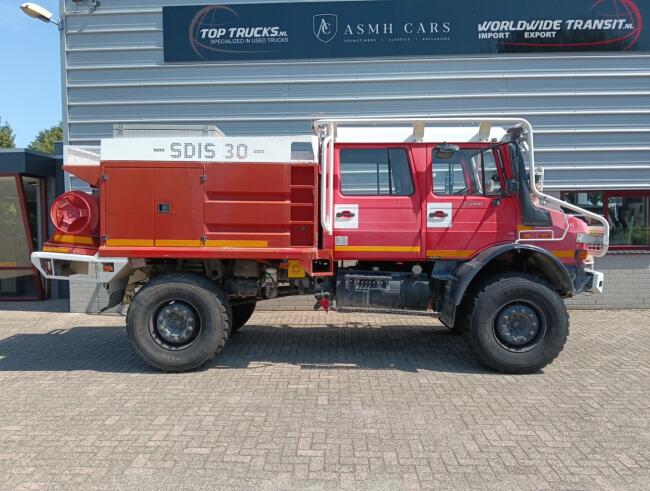 Mercedes-Benz Unimog U 5000 4x4 - (type 437.4) 4000 ltr -Lier, Winch -Feuerwehr Doppelkabine,Uberrollkafig - Camiva - Expeditievoertuig, Camper TT 4949