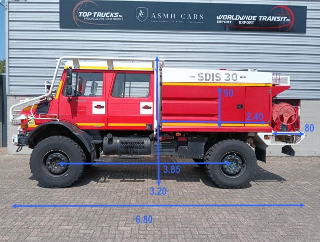 Unimog U 5000 4x4 - Mercedes-Benz (type 437.4) 4.000 ltr - Hydraulische Lier 6.t., Winch -Feuerwehr Doppelkabine,Uberrollkafig TT 4953