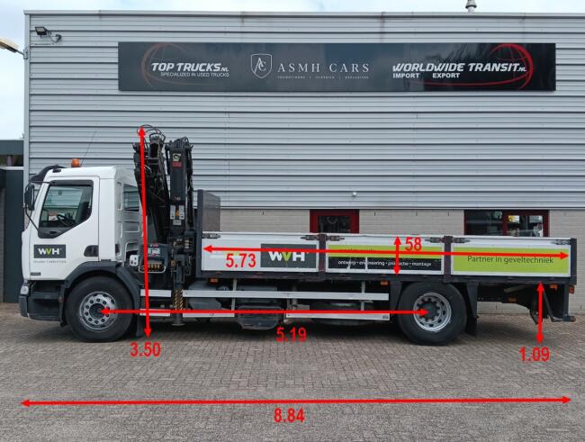 Renault Midlum 220 DCI Hiab 16 TM Kraan, Crane, Kran -Nieuwe APK, TUV -Handgeschakeld, Manuel TT 4966-A
